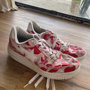 A Bathing Ape Bape STA Red and White Star Sneakers Rare Size 9.5